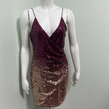 Windsor Formal Sequin Gold Ombré Mini Dress Large