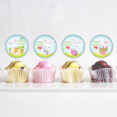 10pcs Happy Easter Cake Toppers Acrylic Bunny Rabbit Cake Picks Cupcake - Picture 7 of 8