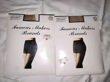 2 VTG Famous Makers Brands Pantyhose Tummy Control  Q Lt. Support Silky Item 574