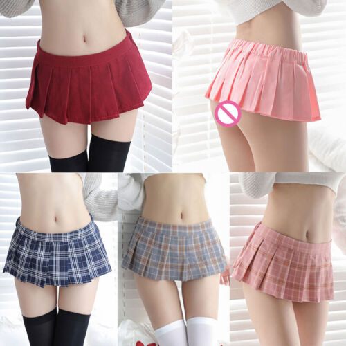Sexy Women Mini Pleated Skirt Schoolgirl Micro Short Dress Role Play Clubwear UK - Picture 1 of 21