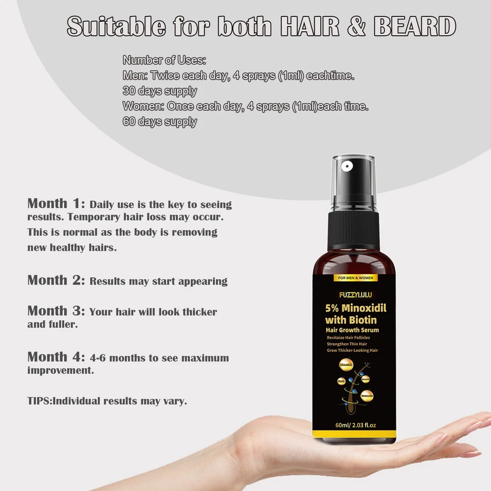 Suero para el crecimiento del cabello 120 ml 5% minoxidil biotina para cabello más sano y grueso Foto 3 de 4