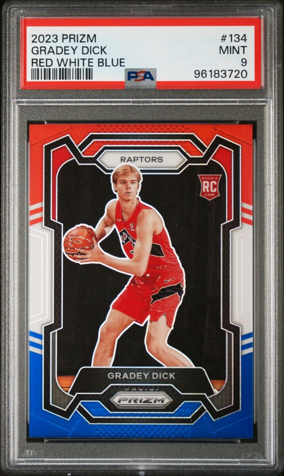 GRADEY DICK RC 2023-24 Panini Prizm #134 ROOKIE Red White Blue PRIZM PSA 9