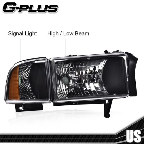 Fit For 1994-2002 Ram 1500 2500 Clear Lens Amber Corner Headlights Head Lamps - Picture 4 of 9
