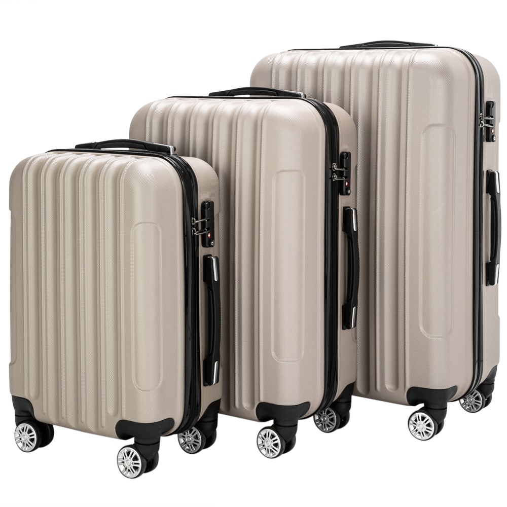 Premium Champagne Luggage Set 3-Piece Lightweight Spinner Suitcase 20 24 28" ABS