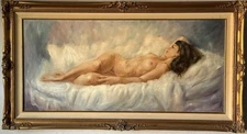 LAWRENCE VINCENT GARRISON ANTQUE PRETTY WOMAN FIGURATIVE OIL PAINTING VINTAGE 65