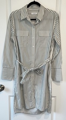 Equipment Femme Preppy Boyfriend  Style Striped Printed Belted Shirt Dress Sz. M