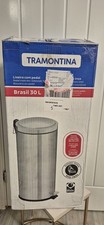 Tramontina Brasil 30L Stainless Steel Pedal Bin Kitchen Waste Bin Soft Close New