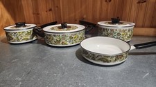 Vintage Rare 1970's Fancipan Avocado Paisley Enamel 7 Piece Kitchen Cooking Set 