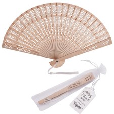 50 Sets Wooden Hand Fan Wood Handheld Folding Fans with Organza Bags and Than...