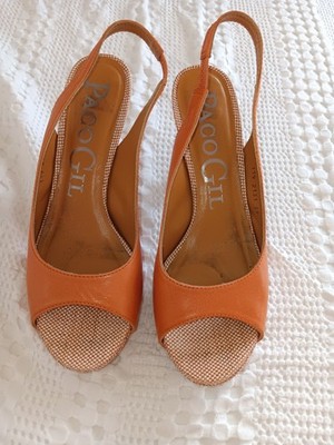 Slingpumps PACO GIL Orange 39 Leder Plateau Pumps Sandaletten Neuwertig Top