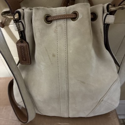 Vintage Coach Y2K Small Drawstring Bucket Crossbody Bag Beige