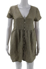 Madewell Womens Linen Short Sleeve V Neck A Line Dress Beige Size XXS