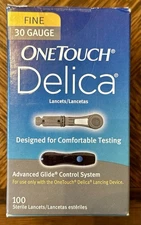 ONE TOUCH Delica Lancets - 100 Extra Fine 30 Gauge  DISCONTINUED LESS PAIN !!!!