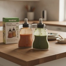 Soft Silicone Squeezable Baby Food Pouches   Perfect for Homemade Purees, 2 Pack