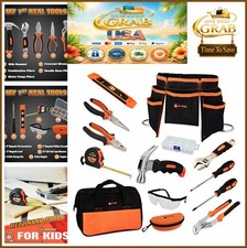 Kids Real Tool Set 14 Piece Steel Forged Hand Tools Tool Belt Bag Child DIY