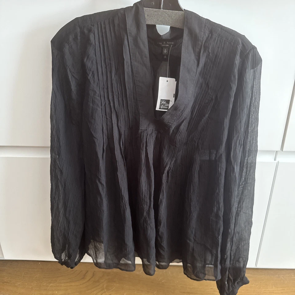 Rag & Bone Milo Silk Blend Top Black Sheer Size S-New With Tag - Image 4 of 4