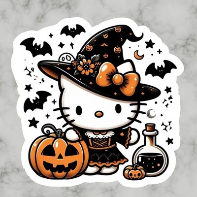 Kitty cat, Cute Kawaii Pink Halloween Hello Adorable Glossy Vinyl sticker, Decal
