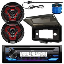 JVC Marine CD Receiver, 2x 6.5" 260W LED Speakers w/Cover, Antenna, Wire Black 