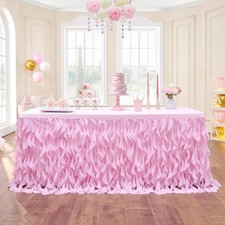 14ft Pink Tutu Table Skirt Tulle Curly Willow Table Skirt for Rectangle Round...