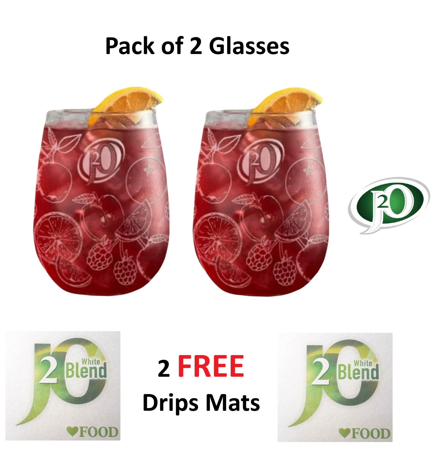 J2O Glasses (2pcs) 2 x J2o Glasses z J2O Glass 450ml J2O Glass J2O Glasses