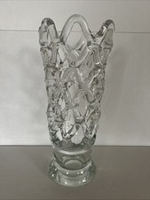 Lattice Openwork Murano Style Vintage Large Blown Art Glass Clear Vase 12  Tall