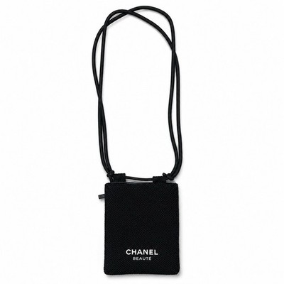CHANEL Beauté Black Woven Crossbody Phone Pouch Bag Zip Pocket EUC