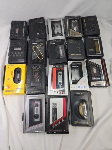 Lot of 18 Vintage Cassette Tape Players Deck Sony Walkman Portable Retro PARTS