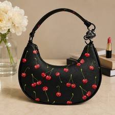 NWT Betsey Johnson Cherry Print Crescent Hobo Bag Rock Chick Purse Edgy