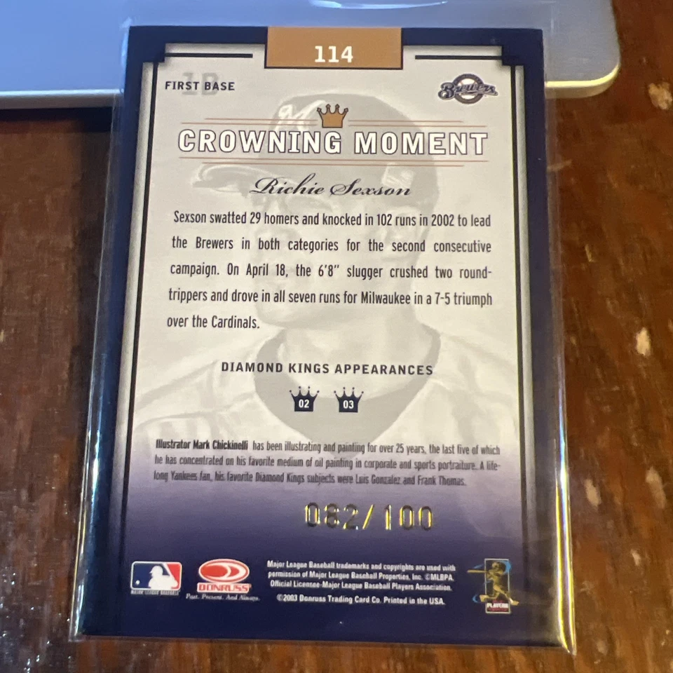 Richie Sexson 2003 Donruss Diamond Kings Gold Foil #114 Milwaukee Brewers /100 - Image 4 of 4