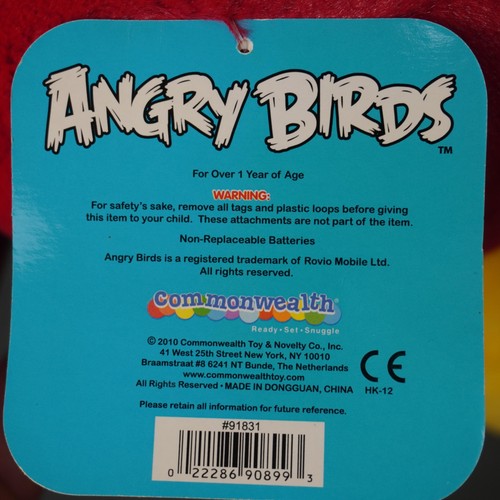 Peluche Angry Birds Red Bird giocattolo sonoro 8" Commonwealth 2010 etichetta peluche nuovo - Foto 8 di 13