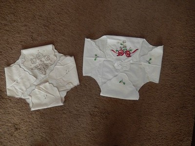 2 Embroidery & Lace Bread Roll Basket Covers Cutwork WHITE BEIGE