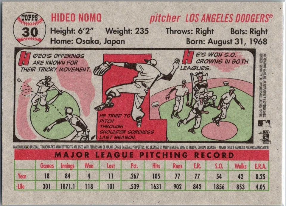 2005 Topps Heritage Hideo Nomo Los Angeles Dodgers #30 SP NM - Image 2 of 2