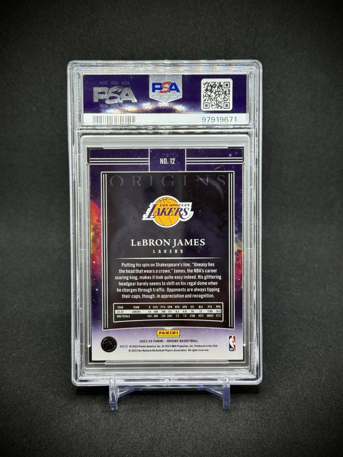 Lebron James 2023 Panini Origins Tessellated SP PSA 9 Mint LA Lakers view 3