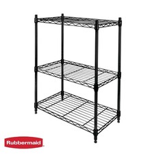 Rubbermaid 3-Tier Heavy Duty Black Wire Shelving Unit, Adjustable Shelves, 450lb