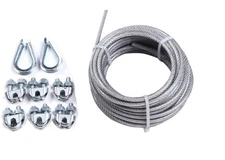 Vinyl Coated Wire Rope Kit with 6 Clip and 2 Thimble, 1/8" Thru 3/16“ silver 
