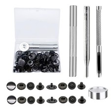 15mm Brass Snap Fasteners Kit 80Pcs (20 Sets) with 4PCS Installation Black