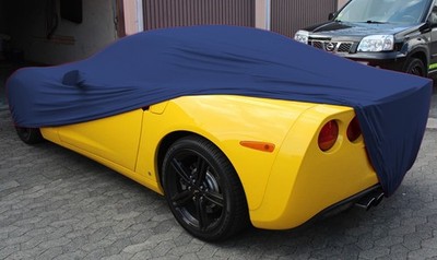 Vollgarage Schutzdecke indoor blau mit Spiegeltaschen für Chevrolet Corvette C6