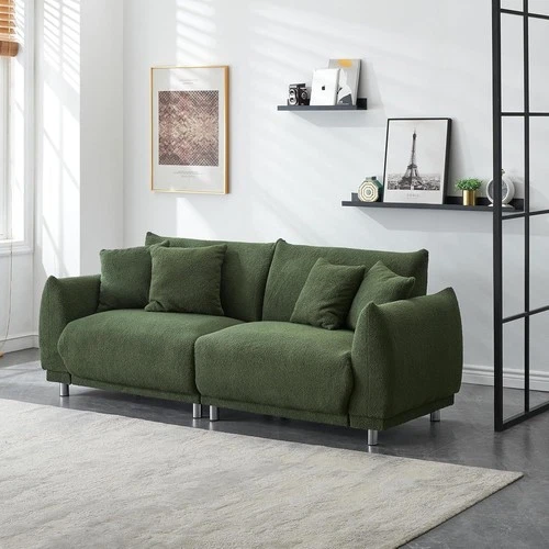 Modular Teddy Fleece Cloud 3 Seater Sofa Deep Seat Couch W/Metal Legs GREEN