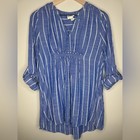 LED Lux Essentials Denim Maternity Blue White Chambray Striped Top- Small