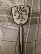 Vintage Hand Held Vanity Mirror With Floral Embroidery Shabby Chic