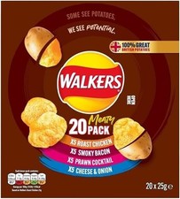 Walkers Meaty Variety Multipack Crisps Box 20x25g Snacks Lunchbox Bags