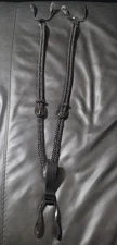 Vintage Suspenders Braided Woven Black Genuine Leather