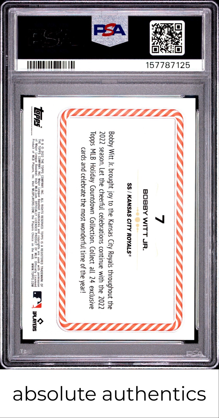 2022 Topps Holiday Countdown Bobby Witt Jr. RC Countdown PSA 10 view 2