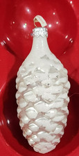 vtg glass Christmas Ornament silver glitter Snow covered Pinecone Poland 5"