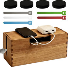 Acacia Wood Cable Management Box, Wooden Cord Hider Organizer for Power Strip, D