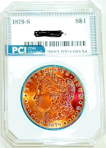 1879-S Gem BU +++++ Morgan Dollar Outrageous Rainbow Color  Toned