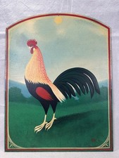 Paul Kitchin Rooster Painting Acrylic on Board Signed by Artist Folk Art