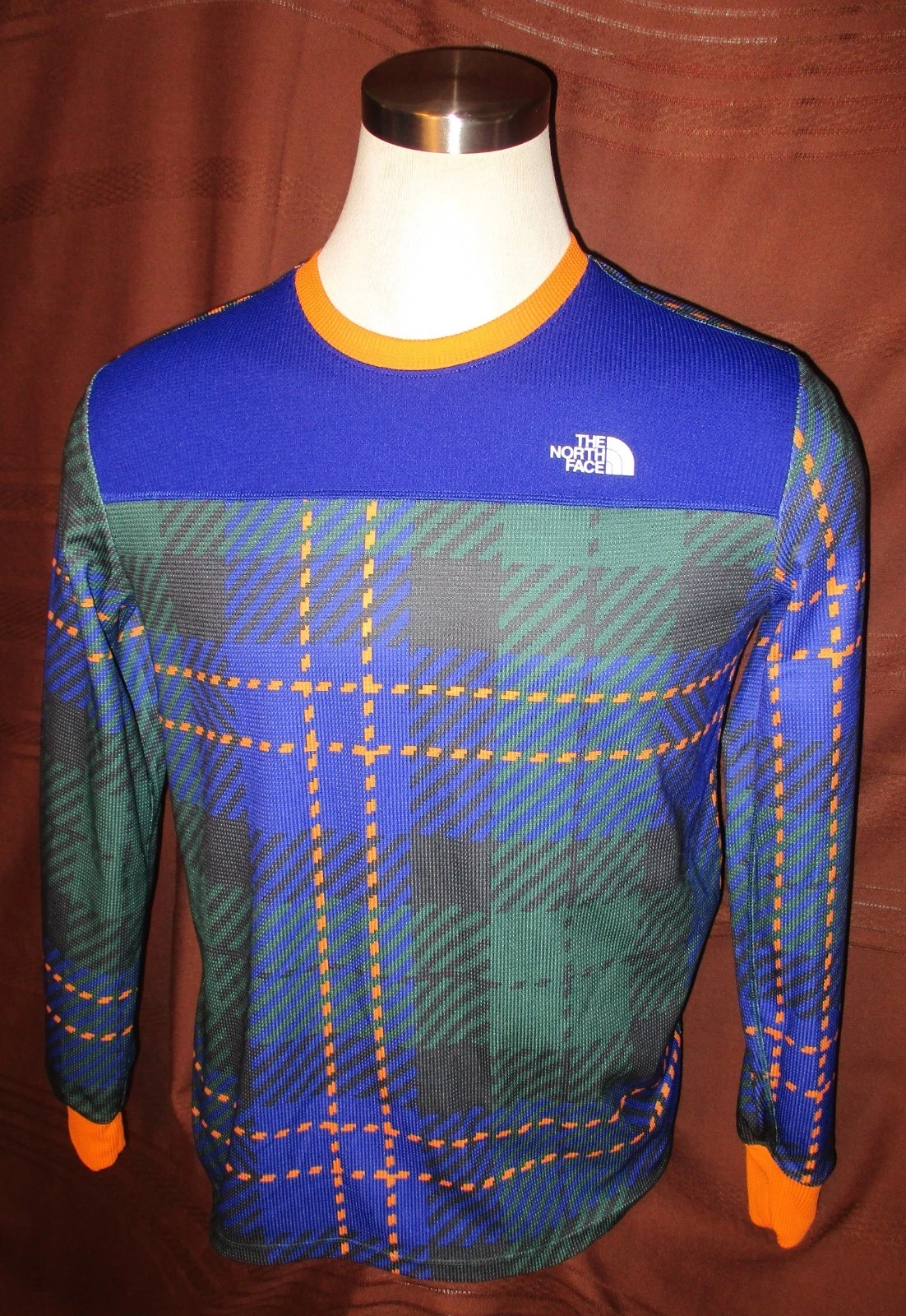 The North Face Men's Long-Sleeve Crew Shirt, Blue/Green Plaid, Size M, EUC