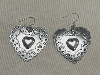 Joan Slifka Designs Dangle Silver Stamped Heart Shaped Earrings