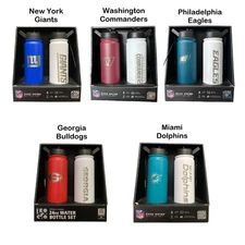 Logo Brands Officially Licensed NFL 24oz Vacuum Insulated Water Bottle Set, 2pk